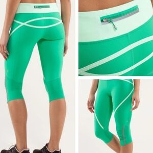 Lululemon Run: Pace Crop Leggings in Green Fresh Mint Teal Size 12